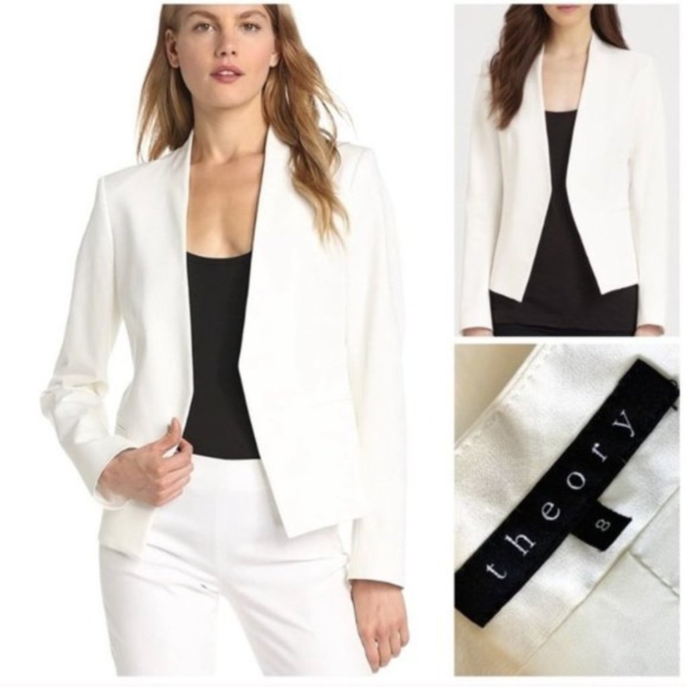 Theory White Open-Front Blazer